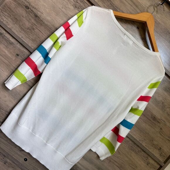 J'ENVIE New York White Green Blue Red 3/4 Sleeve Blouse Women's L - Picture 3 of 11